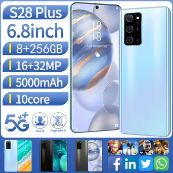 

6.8 Inch S28 Pro HD Mobile Phones Global Deliver Deca Core 32MP 5000mAh Android 10.0 8G Ram 256G Rom Dual SIM 5G LTE Smartphone