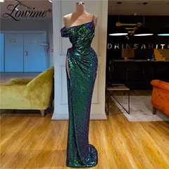 style 6 Дешевое платье для вечеринки один продавец зеленого цвета на одно плечо платье для выпускного с пайетками длинное с высоким Разделение сбоку Саудовская Арабский вечер платья Vestidos - Цвет: style 6