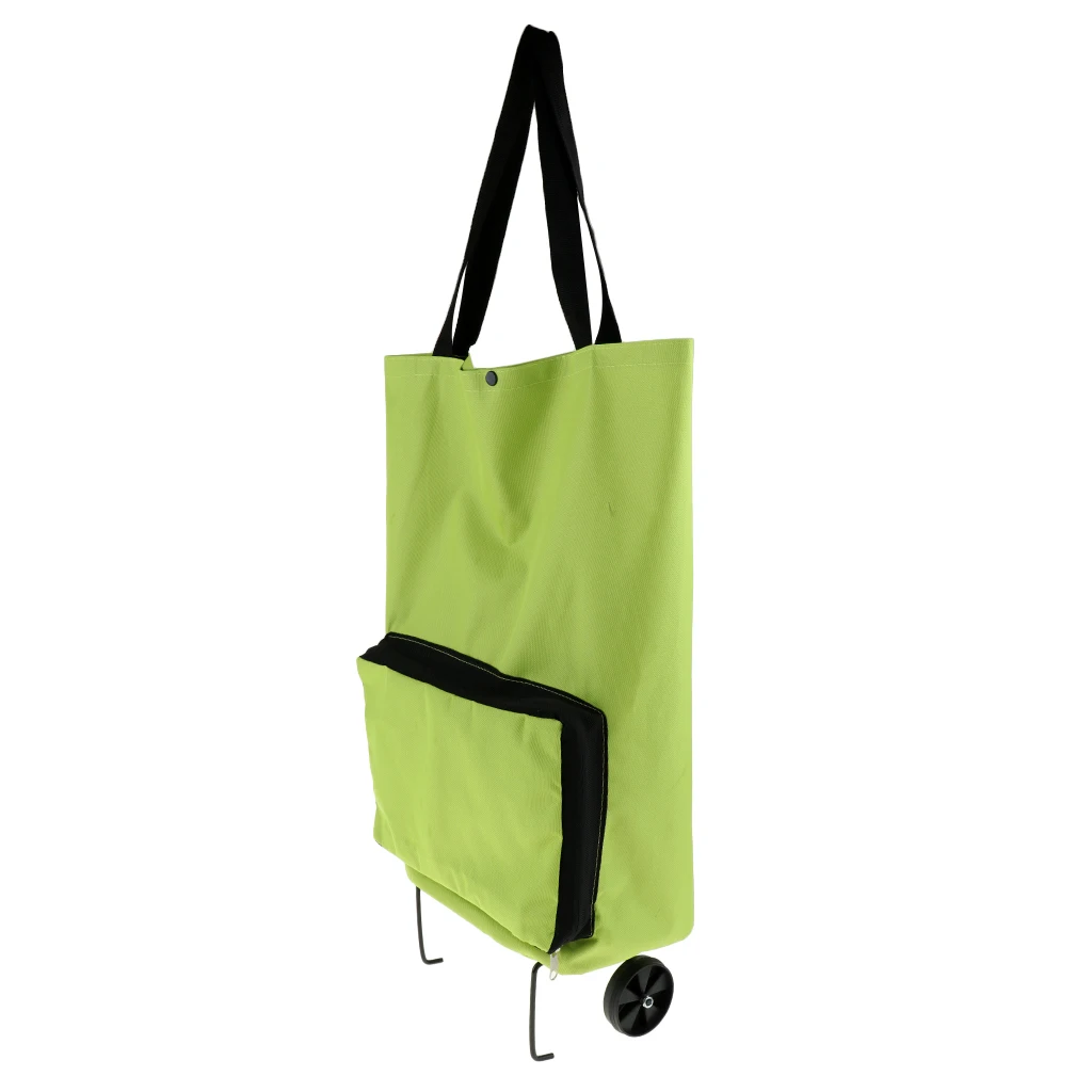 Folding Shopping Bag with Wheels Collapsible Grocery Bag Shopping Cart with Hand-straps Portable Dual-Use Trolley Bag Tug