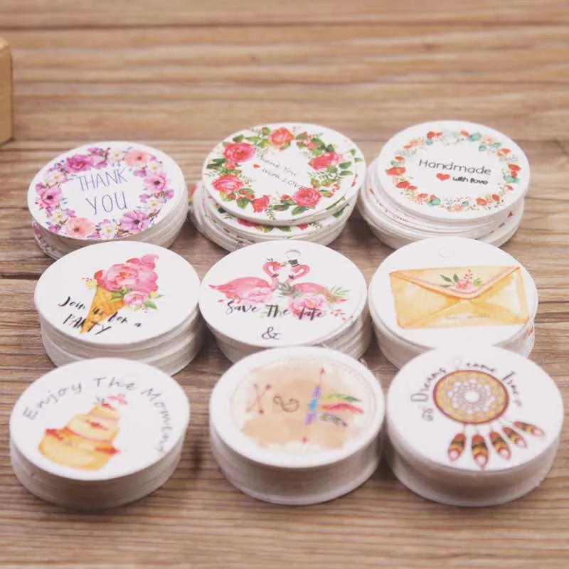 Gift Label Tags Handmade Tags 100pcs circlr tag Hand with love around flower design labels tag 300g