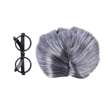 

2pcs Adult Masquerade Supplies Old Lady Wig Aged Women Hairstyle Halloween Cosplay Props Halloween Party Decoration