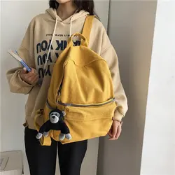 Solid Color Vintage Korean Style Schoolbag Womenl Backpack for Girls Student Large Capacity Mochila BookBag Short Trip Rucksacks