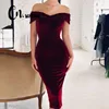 CNYISHE 2022 Velvet Off the Shoulder Party Dress Women Fashion Sexy Slim Bodycon Slash Neck Dress Women Velvet Dresses Vestidos ► Photo 1/6