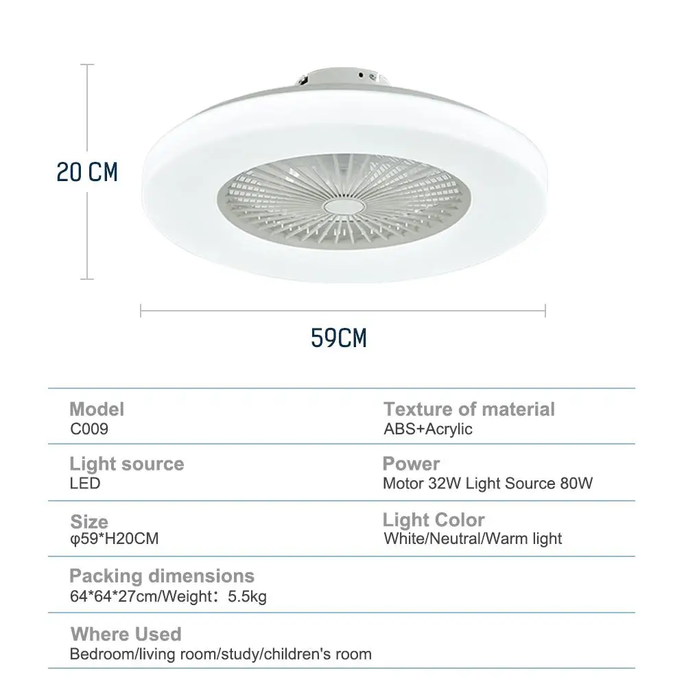 Светодиодный потолочный светильник DINGDIAN C009 80 Вт AC220V, потолочный вентилятор, трехскоростной вентилятор для внутреннего освещения, вентилятор с дистанционным управлением, лампа с регулируемой яркостью