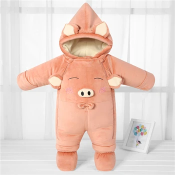 

2020 Winter Cartoon Newborn Onesie Hooded Warm Baby Romper Foot Cover Toddler Boy Jumsuits Cotton 0-3 Kids Snowsuits Clothes