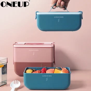 

ONEUP Portable Lunch Box with Compartment Microwave Heating Bento Box High Capacity Food Container with Tableware for Picnic