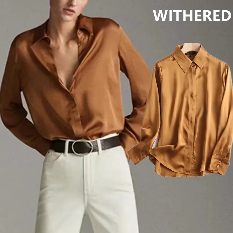 

Withered blouse women england office lady elegant satin solid blusas mujer de moda 2019 kimono shirt womens tops and blouse