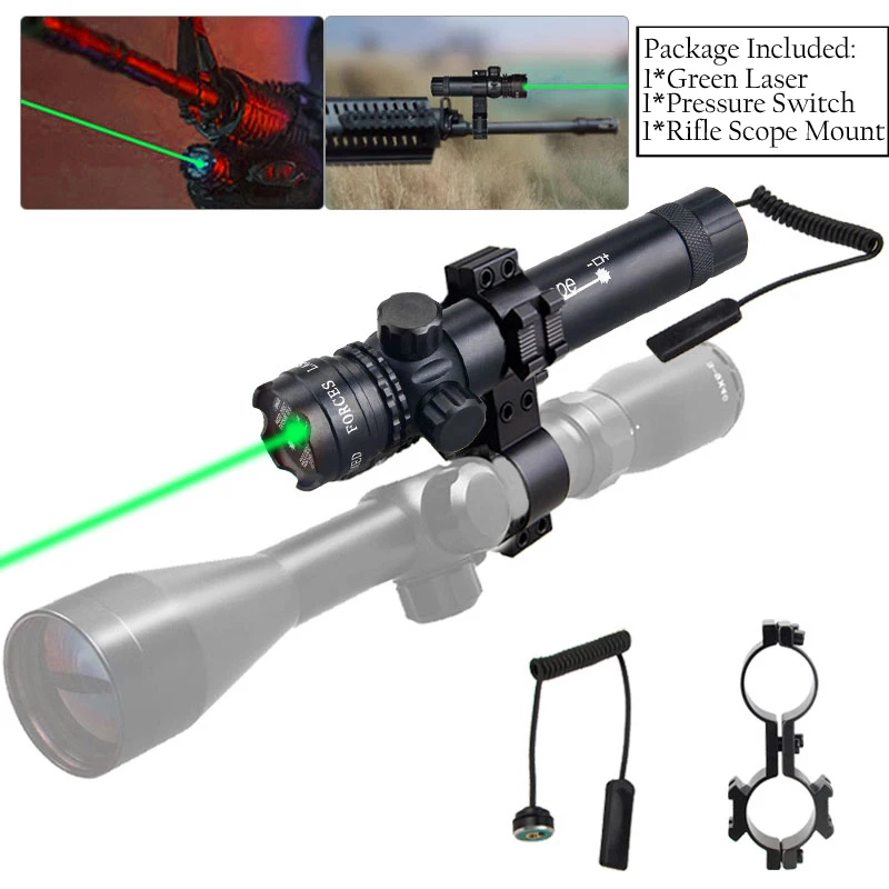 18650 Rifle Remote Switch 2 Mounts Tactical 532nm Green Laser Dot Scope Sight 