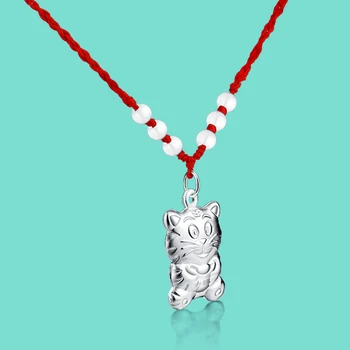 

Chinese style 925 sterling silver Zodiac signs for women tiger pendant rope chain ethnic lady's jewelry birthday gift for friend
