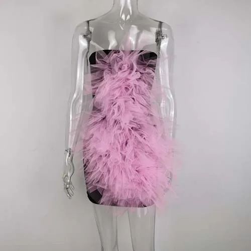 Black-Pink JillPeri, женское сексуальное мини-платье без бретелек, модное, структурное, Сетчатое, розовое, с цветочным рисунком, для знаменитостей, вечерние, стрейчевое, облегающее, короткое, наряд - Цвет: Black-Pink