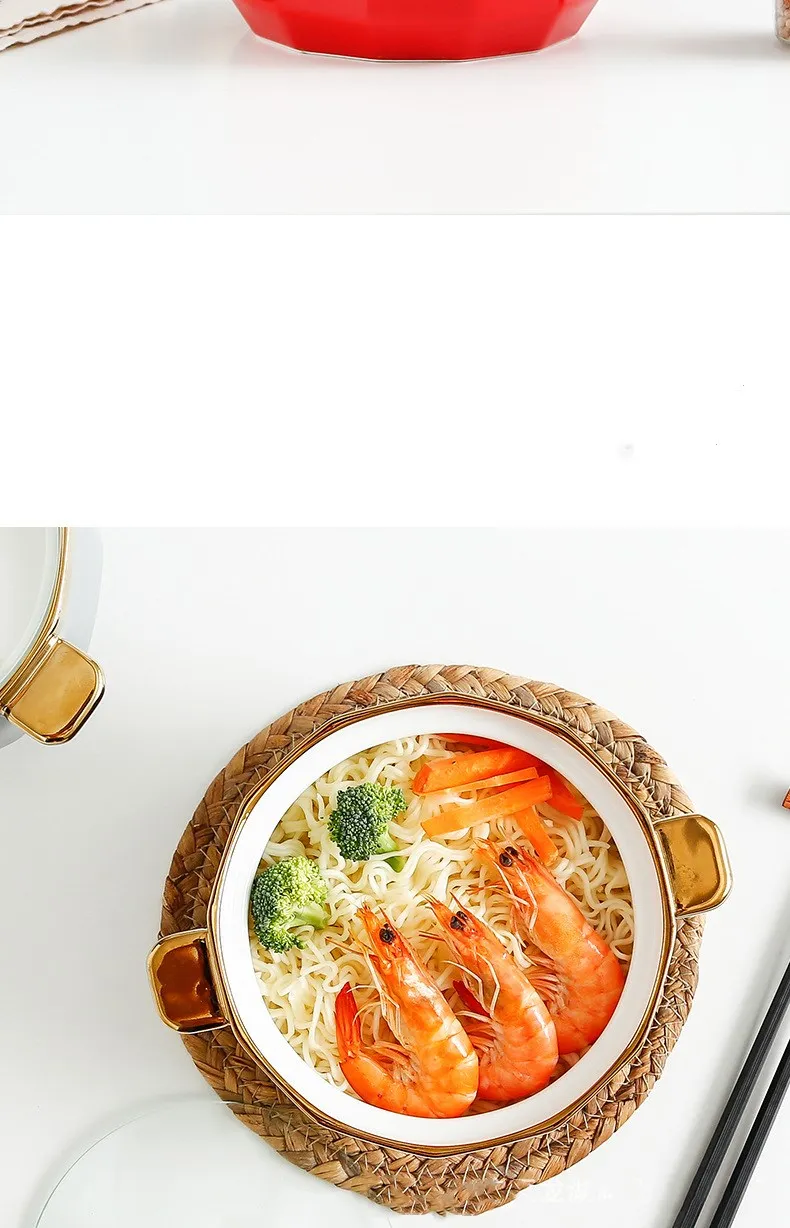 Gold Inray Instant Noodle Bowl Ceramic Nordic Eramic Ramen Bowl Large Soup Bowl Noodle Bowl Household Beef Noodle Bowl with Lid
