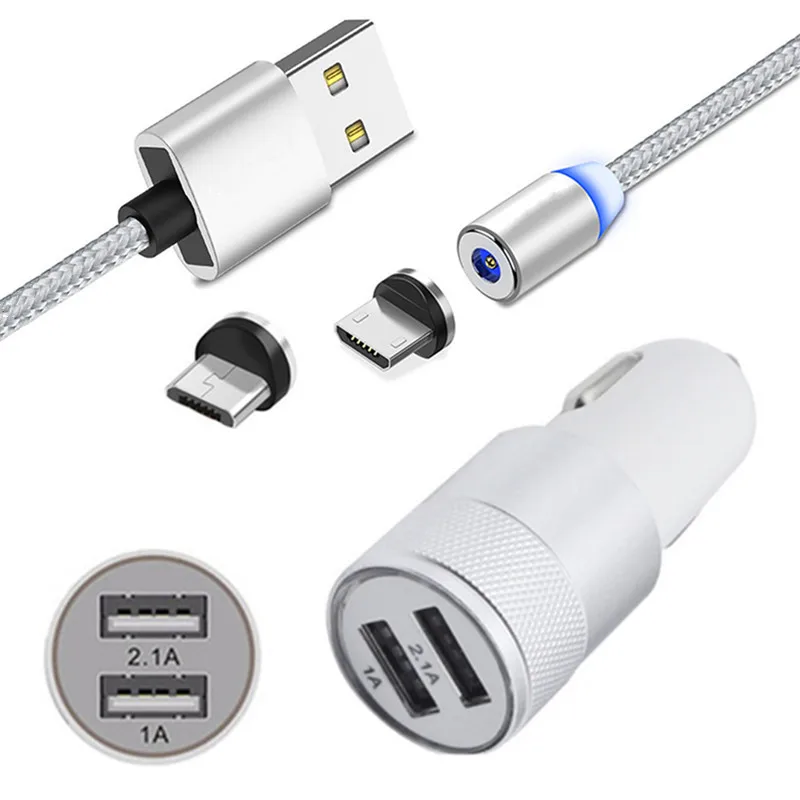 2 порта usb металлическое зарядное устройство для автомобиля Магнитный Micro USB
