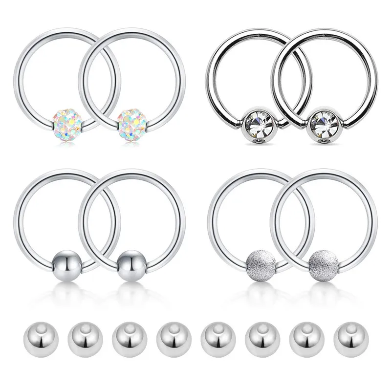 Captive Bead Nose Rings Hoop Stainless Steel 16g Septum Lip Helix