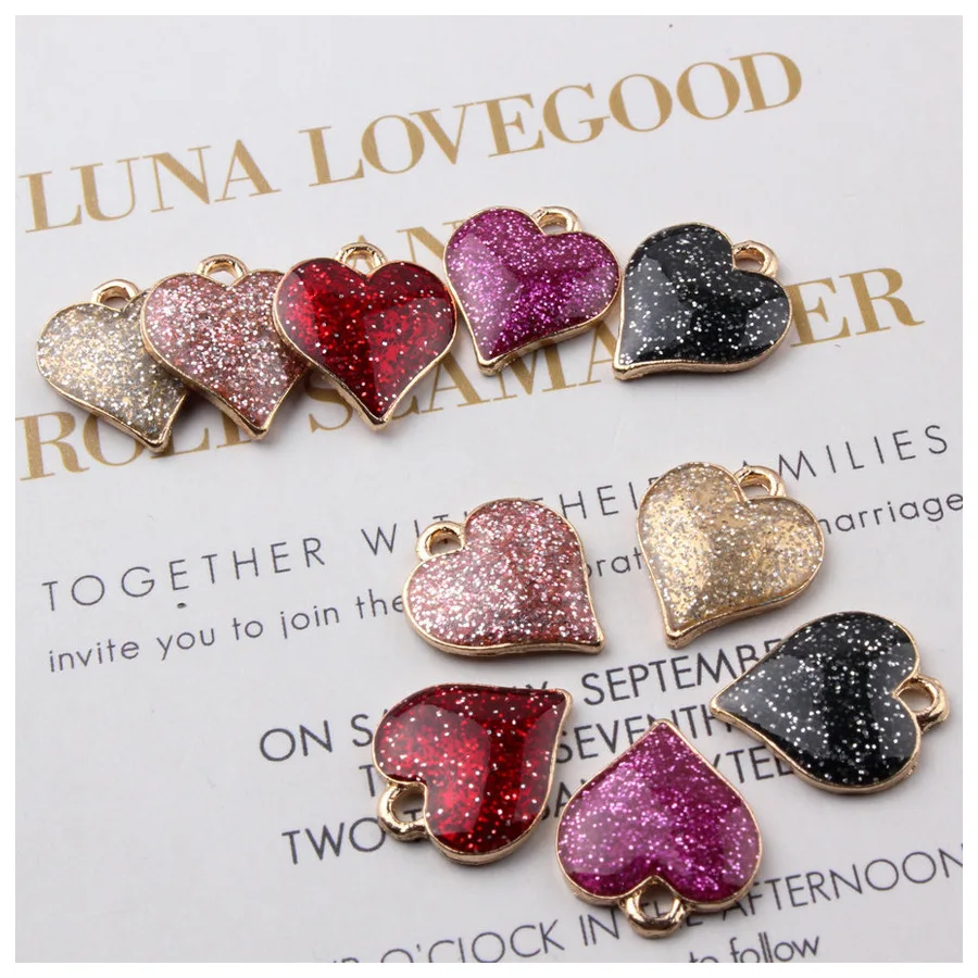 

10pcs/lot Dripping Shiny Multicolor Heart-shaped Alloy Jewelry Accessories DIY Earrings Necklace Pendant for Jewelry Making