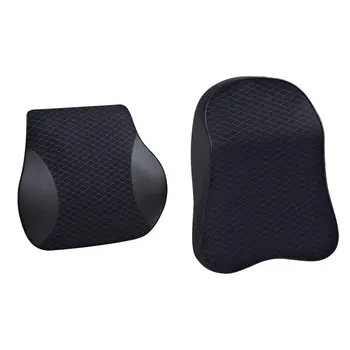 

1 set PU Leather Car Pillow Neck Pillow 3D Memory Foam Car Seat Cushion Lumbar Support Universal Back Pillow Auto Accessories