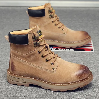 

boots men's new fall 2020 Retro Leather Boots Leather Casual middle work clothes boots fashion high top men's shoes