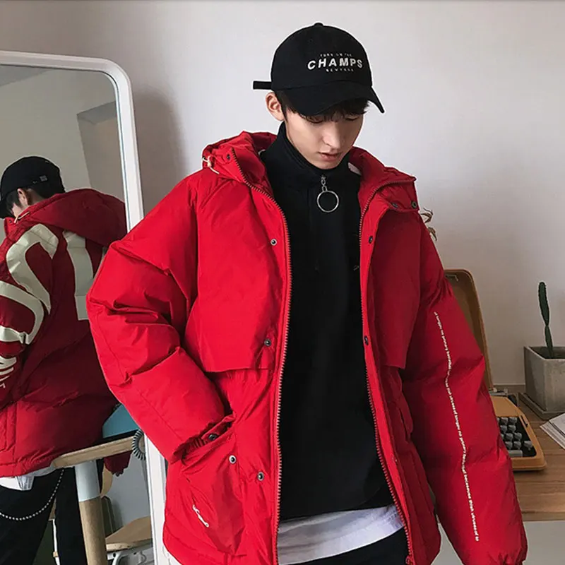 Liketkit мужские зимние куртки одежда 2019 красные толстые парки Harajuku с капюшоном
