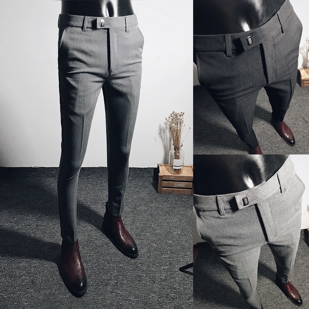 Fashion Men Suit Pants Ankle Length Business Dress Pants Male Office Social Casual Slim Fit
