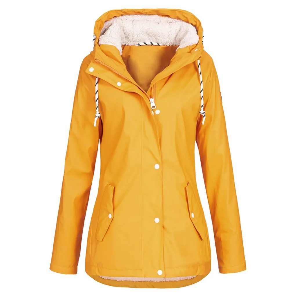Women/'s Hooded Plain Raincoat Waterproof Windproof Coat Jacket Casual Outwear US