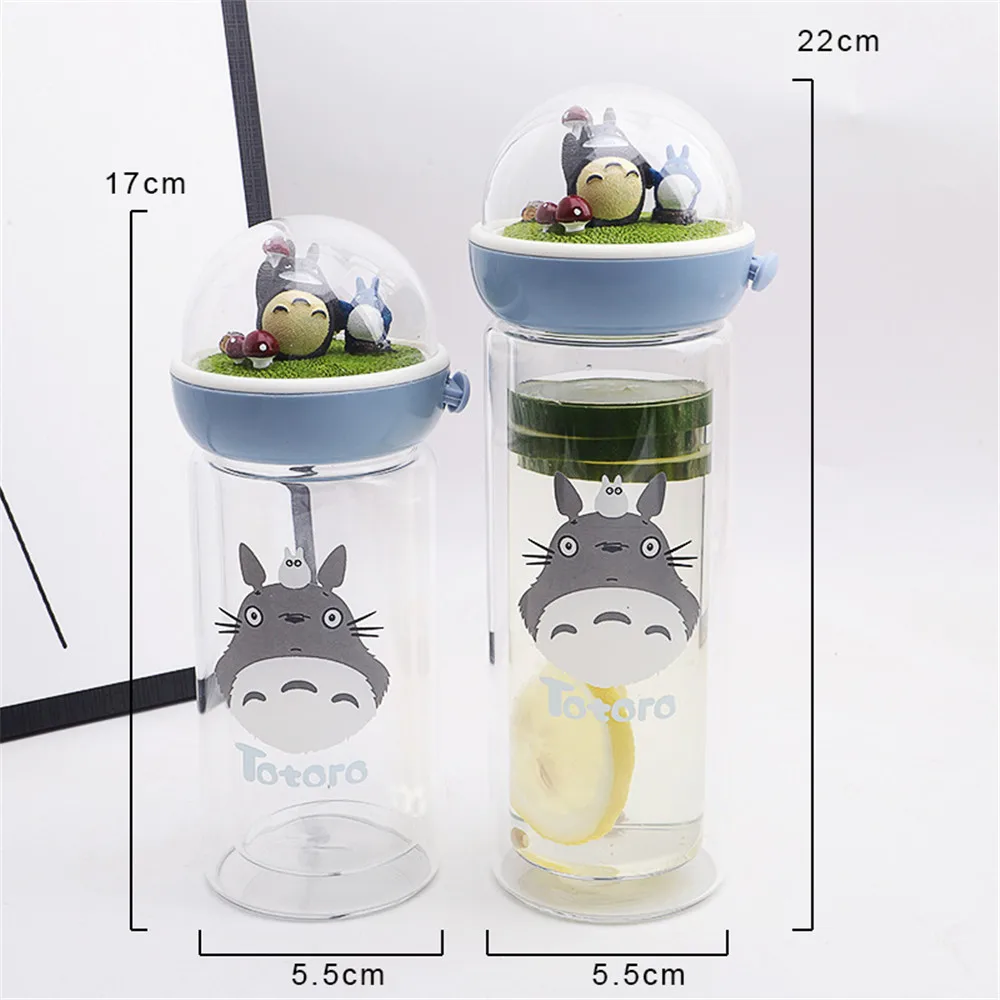Kwaii Totoro / Kitty carring бутылка двухслойная ovenproof стеклянная Силиконовая печать Microlandscape