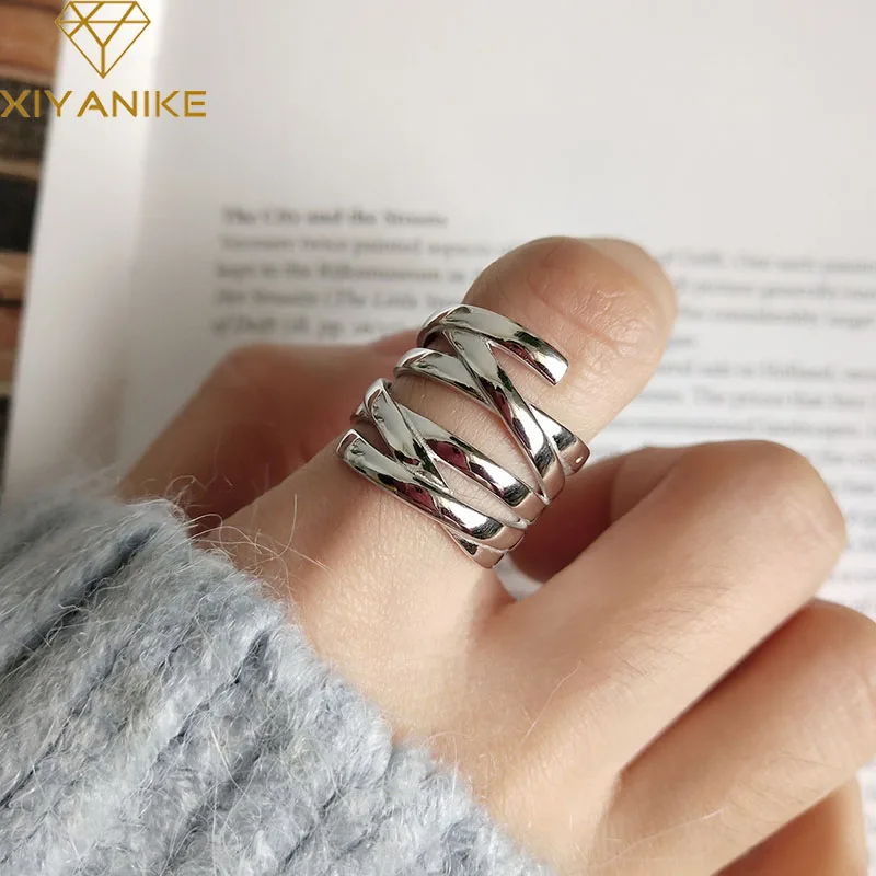 XIYANIKE Minimalist 925 Sterling Silver Party Rings for Women Couples Vintage Creative Multi-layer Weaving Finger Jewelry Gifts afbeelding