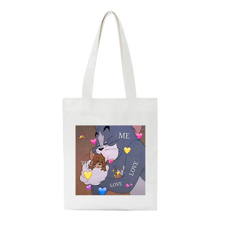 Забавный винтажный Кот Любовь Mous мультфильм печати Повседневная Большая емкость пародия Холст Женский Harajuku новые Ins сумки на плечо Студенческая сумка