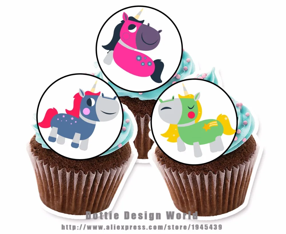 24 единорога съедобный торт Топпер Вафля рисовая бумага для торта печенья