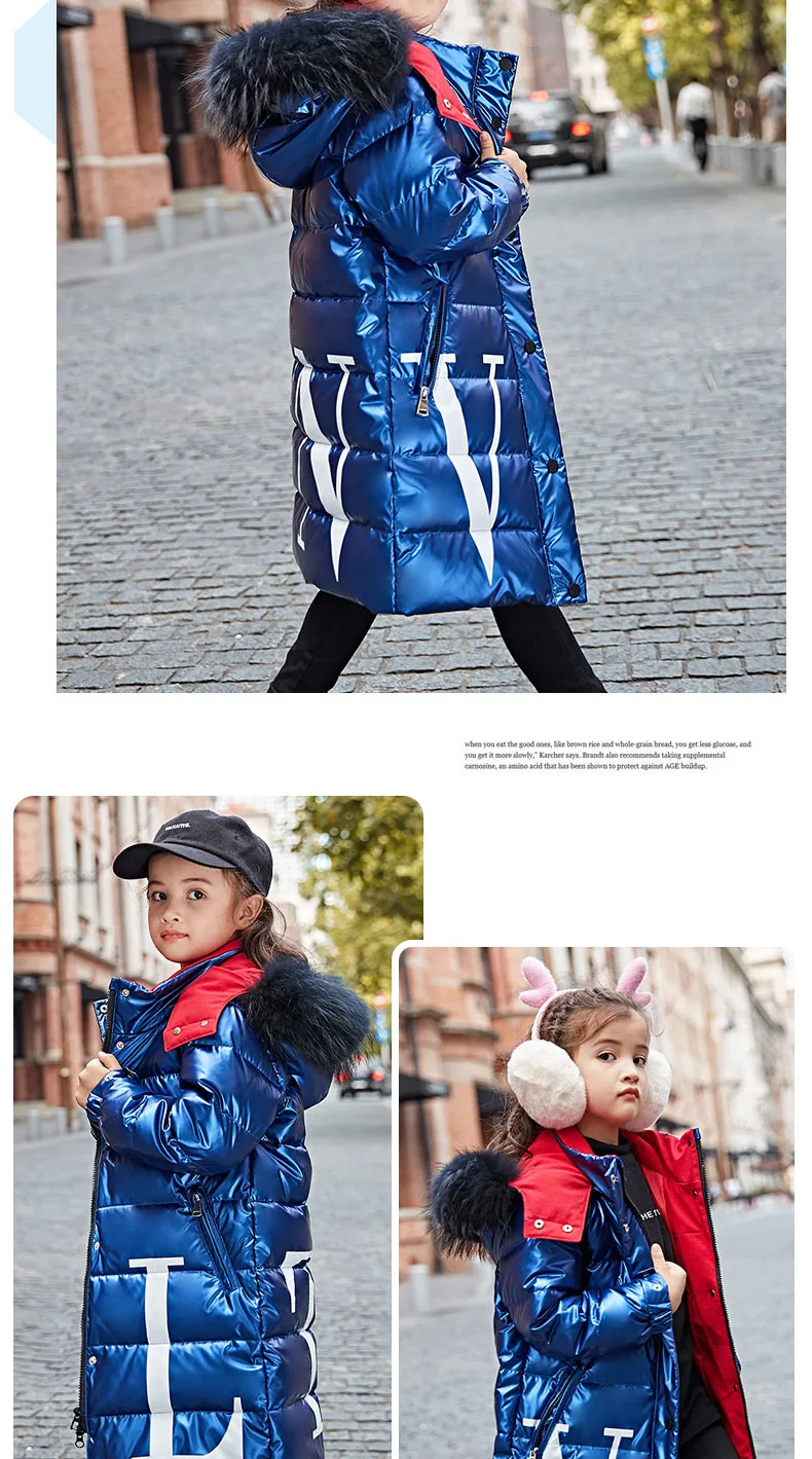 Children Winter Warm White Duck Down Jackets Girls Clothing Waterproof Clothes Hooded with Fur-30 Degre Coat Kids Parka