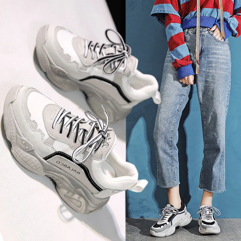 Женская обувь белого цвета на платформе кроссовки из натуральной кожи модная