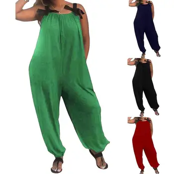 

Casual Loose Women Solid Color Bow Strap Sleeveless Jumpsuit Long Pants Romper Bow Strap Sleeveless Jumpsuit Long Pants Romper