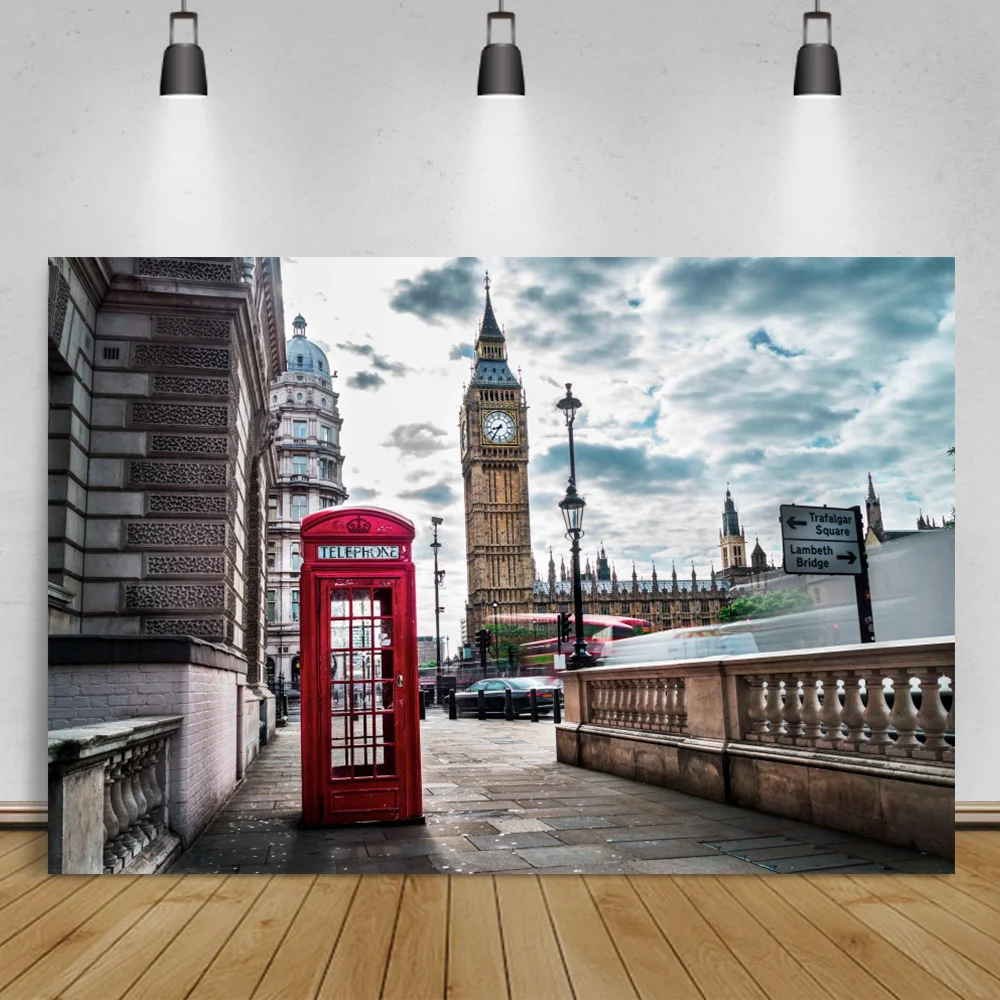 

Laeacco Old Telephone Booth City Big Ben London Town Street Scenic Photographic Backgrounds Photography Backdrops Photo Studio