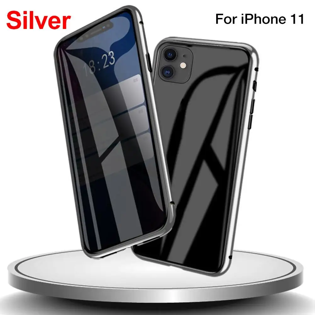 Для iPhone 11 Pro Max Магнитная Адсорбция анти-Открытый чехол для телефона металлический оправа закаленное стекло чехол пленка предотвращает - Цвет: Золотой
