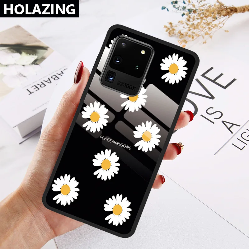 Case For Samsung S20 Plus Ultra S10 Lite S10E S9 S8 Note9 Note8 Daisy Pattern Tempered Glass Soft TPU Back Cover Phone Cases Case For Samsung S20 Plus Ultra S10 Lite S10E S9 S8 Note9 Note8 Daisy Pattern Tempered Glass Soft TPU Back Cover Phone Cases