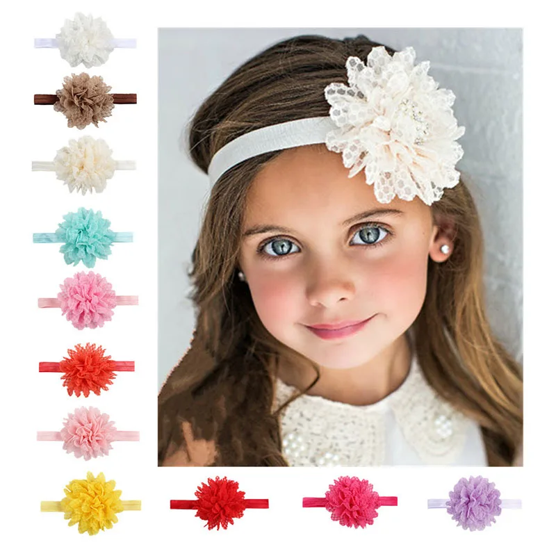 

11 Colors Newborn Baby Lace Mesh Flower Stretch Head Folral Girl Headband Mesh Grid 1PCS Elastic Headwears Decoration Dropship