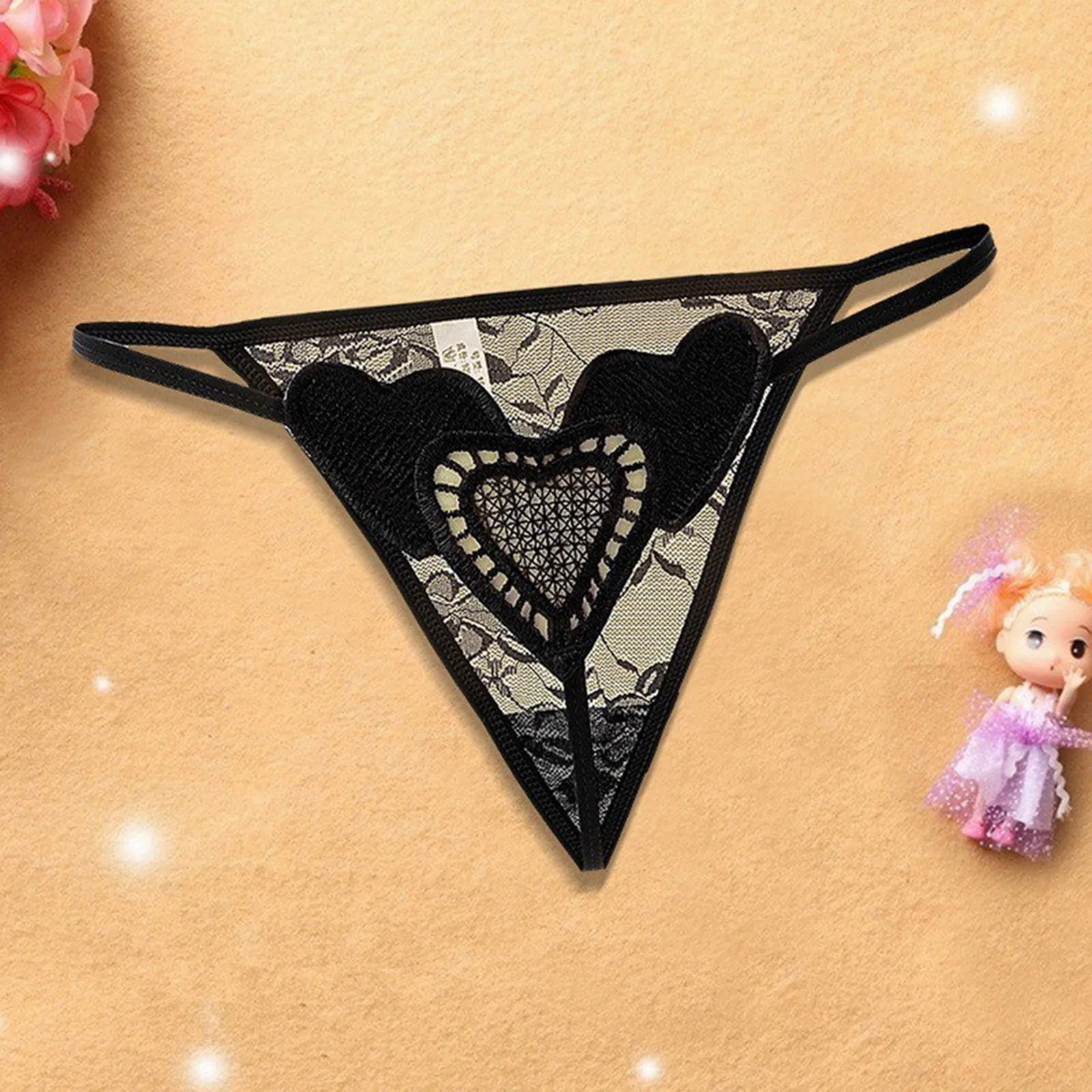 Women Panties Embroidery Sexy Briefs Love Heart Lace Women Massage Pearl Thongs G Strings Erotic Crotchless Panties Lingerie Clothes Underwear