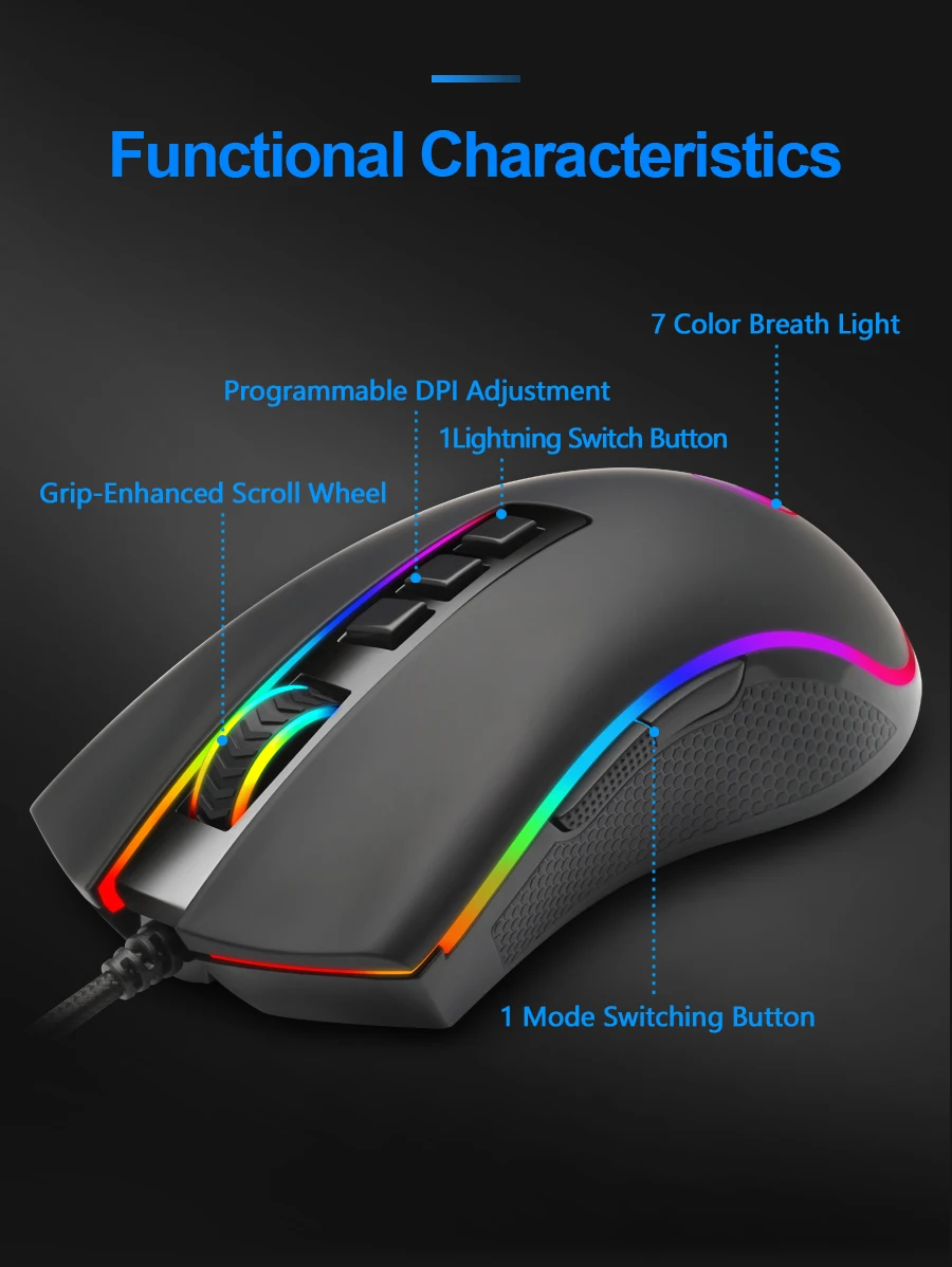 best computer mouse Redragon COBRA FPS M711-FPS RGB USB Wired Gaming Mouse 32000 DPI 9 buttons mice Programmable ergonomic For Computer PC Gamer computer mouse wireless