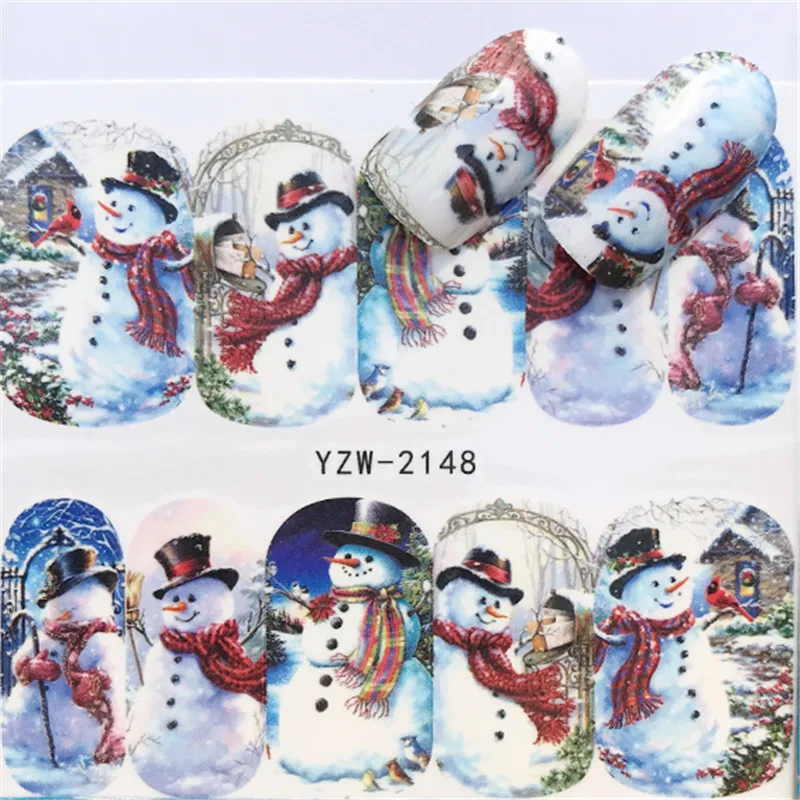 1 лист рождественские Санты снежинка снеговик смешанный дизайн сделай сам наклейка переводная вода наклейки для ногтей s наклейки для ногтей - Color: YZW-2148