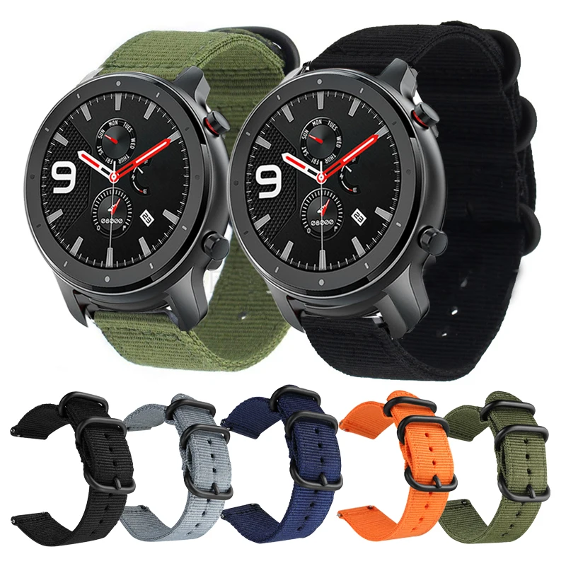 Ремешок нейлоновый для Xiaomi huami Amazfit Bip/Stratos 2 S 3/PACE/GTR брезентовый браслет часов Huawei