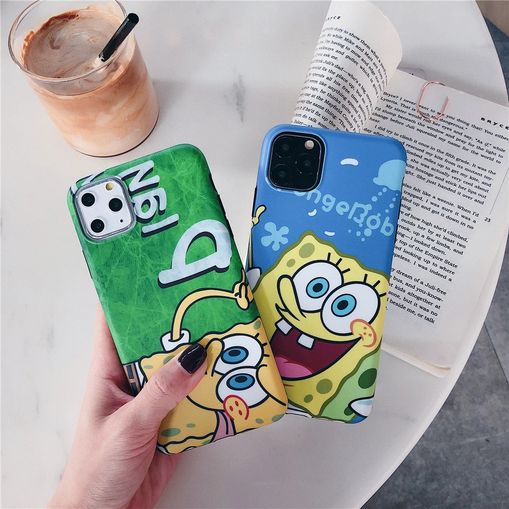 Чехлы для телефонов Iphone 11pro Max мягкий чехол с изображением Губки Боба из аниме
