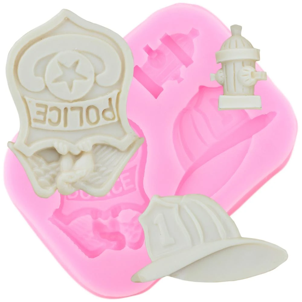 Moules A Fondant En Silicone 3d Avec Badge De Police Chapeau De Pompier Outils De Decoration De Gateaux D Anniversaire Pour Bebe Moules A Bonbons A Argile Et A Chocolat Aliexpress