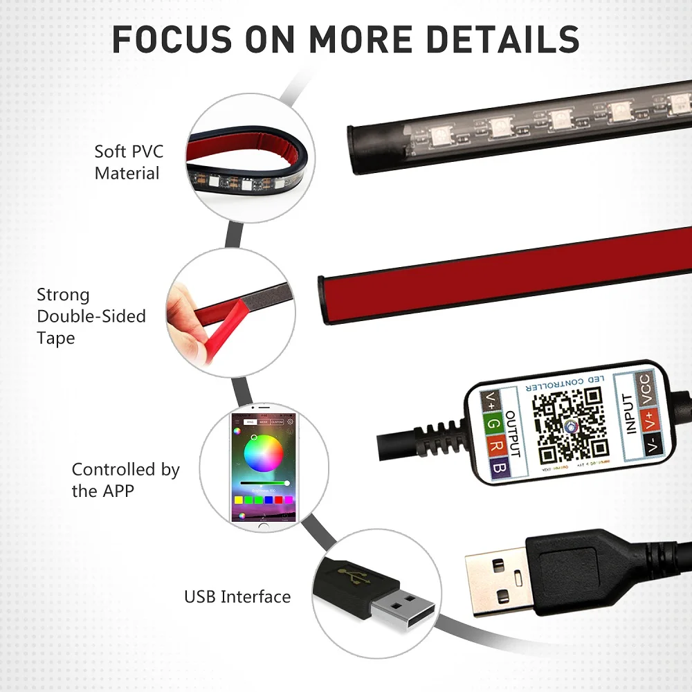 Интерьер автомобиля светодиодный окружающей среды светильник USB приложение Управление светодиодный полоски для BMW e90 f11 e46 g30 e60 m5 f31 e92 e61 f01 f32 e53 x5 f07 e87