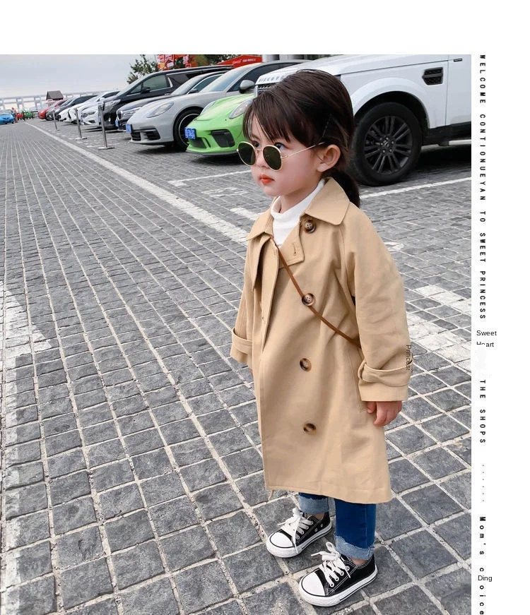 2021 New Boutique Autumn Fashion Kids Girl Long Trench Coats Toddler Baby Outerwear Children Clothing England Style Windbreaker
