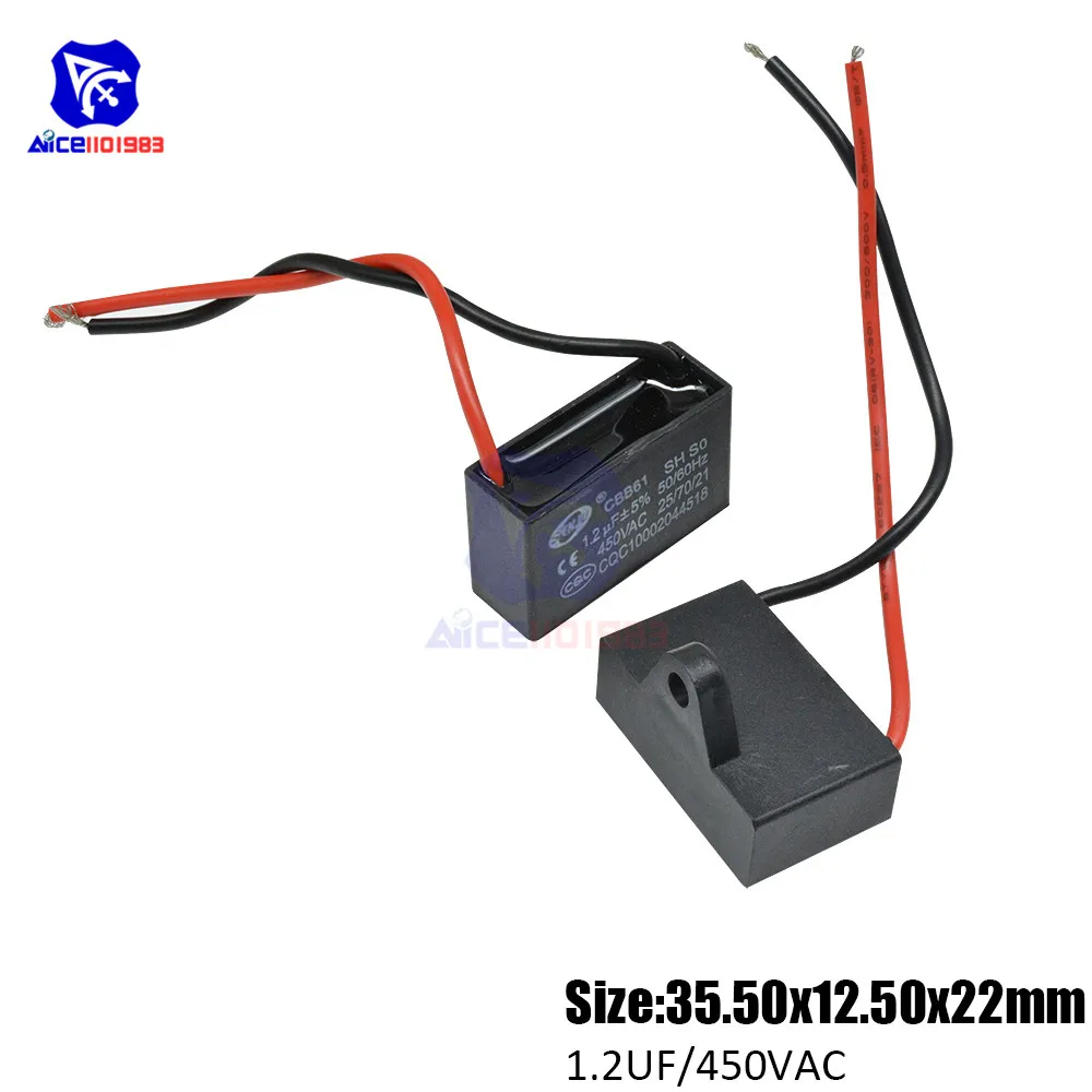 Diymore CBB61 AC 450V 1,2 μF±5% постоянной ёмкости, универсальный конденсатор 50/60Hz 2 провода ходовой конденсатор для вентиляторный двигатель кондиционера воздуха