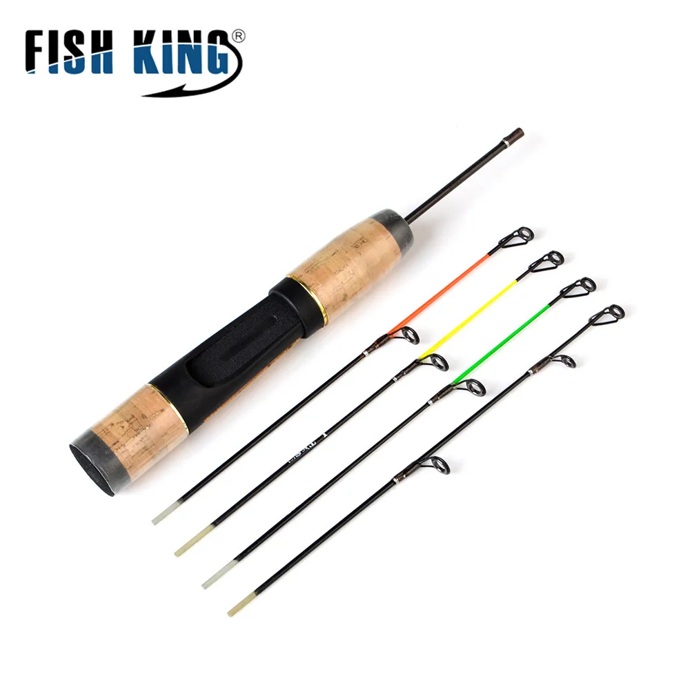 

FISH KING 43cm 2 Section Mini Winter Fishing Rod Wood Handle C.W L-H Power Glass Fiber Ice Fishing Spinning Rod Travel Bass Pike