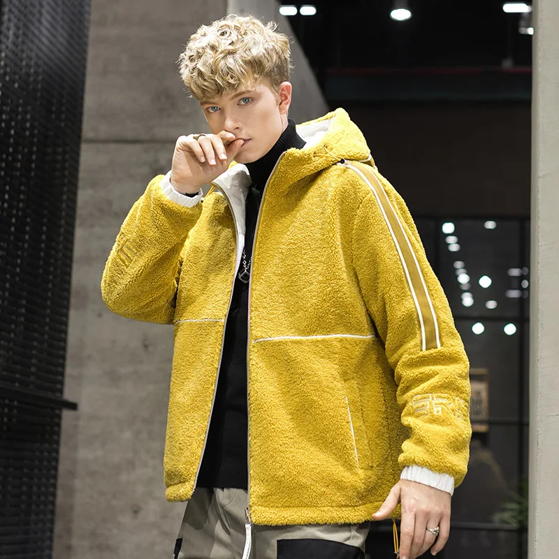 men's 2019 autumn and winter new ins trend hooded men's jacket double-sided lamb coat men jackets  men jacket  mens jackets