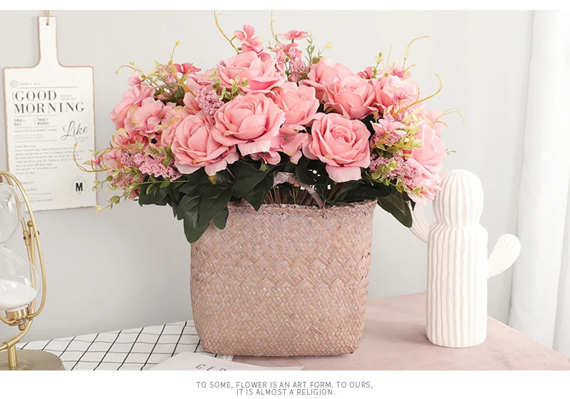 JAROWN 50cm Rose Hydrangea Silk Bouquet Artificial Flowers 13 Heads Bride Wedding DIY Flower Arrangement Home Decoration Fake Flowers Faux (18)