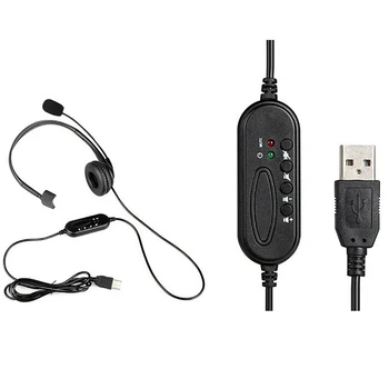 

Wired Stereo Equipment Headset with Micr Noise Canceling Microphone / Flexible Rotation USB Plug for Call Center PC Laptop