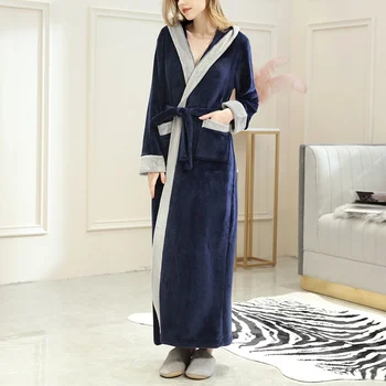 

Hots Sale Women's Pajamas Beauty Salon Bathrobe Thick Section Autumn And Winter Plus Long Fashion Plus Velvet Robe Flannel