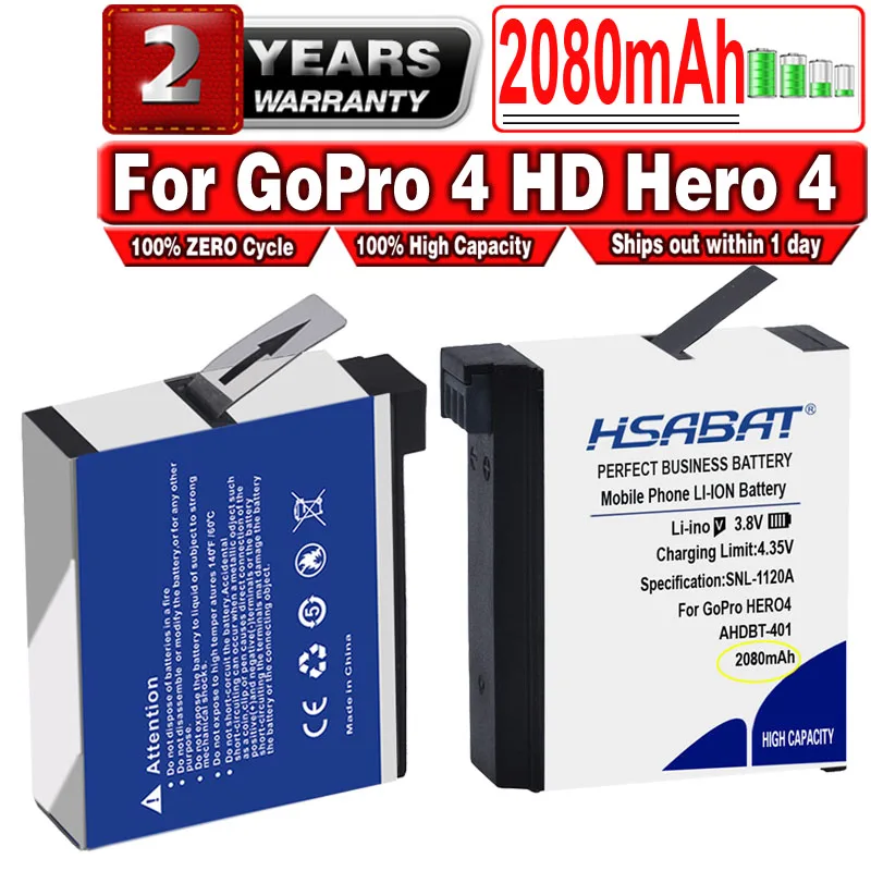 HSABAT 401 AHDBT 2080mAh para ir Pro AHDBT-401 AHDBT401 Li-Ion batería para cámara Digital para GoPro 4 HD Hero 4 Hero4