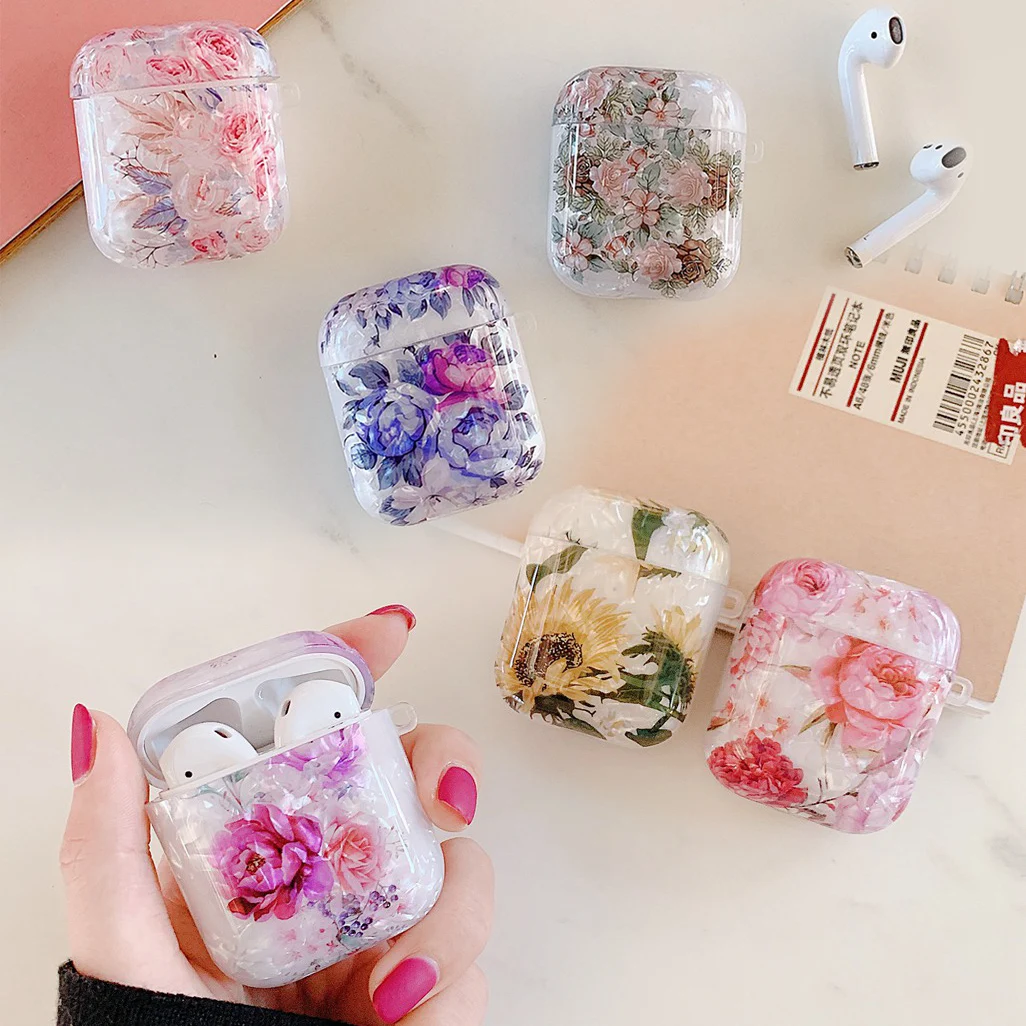Чехол для наушников airpods 2 ракушка цветочный лист масляная живопись чехол air pods